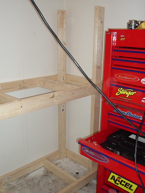 building of the sump work bench and storage shelf